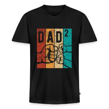 Dad 2 - Papa von zwei Kindern - Team - Familie - Männer Premium Bio T-Shirt mit V-Ausschnitt - Schwarz - Vorne - Nico (187cm)