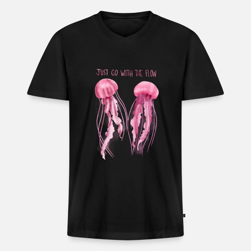 Qualle - Männer Premium Bio T-Shirt mit V-Ausschnitt - Schwarz