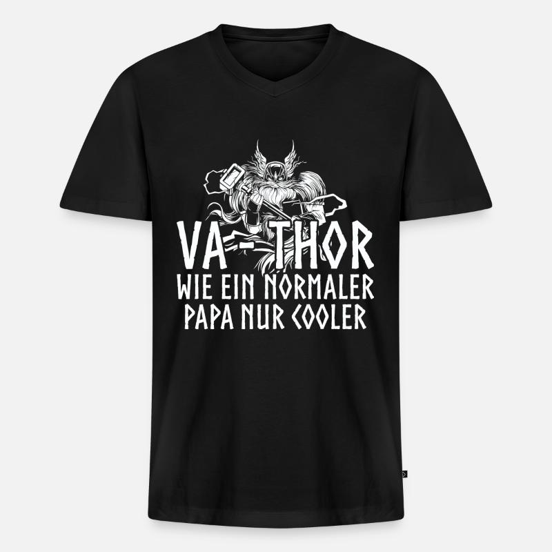 Fathor Vathor Vater Thor Hammer Vatertag Geschenk - Männer Premium Bio T-Shirt mit V-Ausschnitt - Schwarz