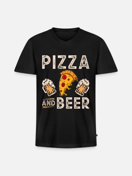Bier Pizza - Männer Premium Bio T-Shirt mit V-Ausschnitt - Schwarz