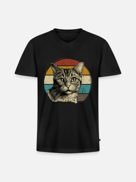 Retro Katze Kätzchen - Männer Premium Bio T-Shirt mit V-Ausschnitt - Schwarz