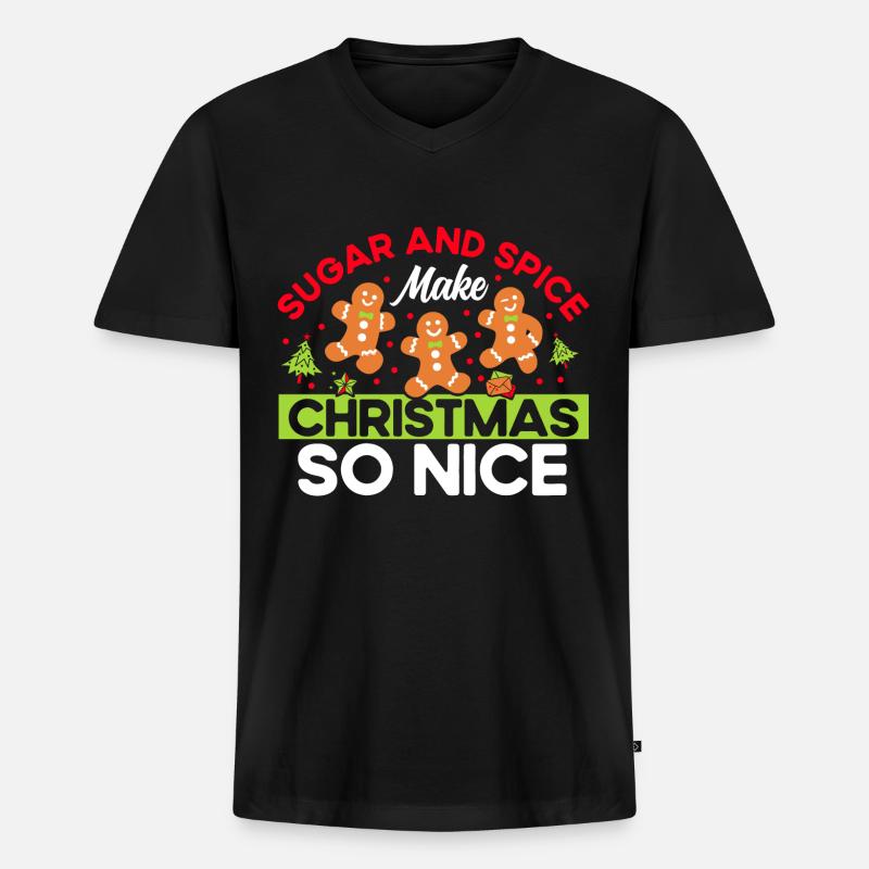 Plätzchen backen Weihnachtsbäckerei Lebkuchen Gesc - Männer Premium Bio T-Shirt mit V-Ausschnitt - Schwarz