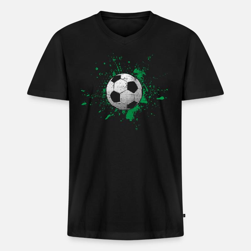 Fußball - Männer Premium Bio T-Shirt mit V-Ausschnitt - Schwarz