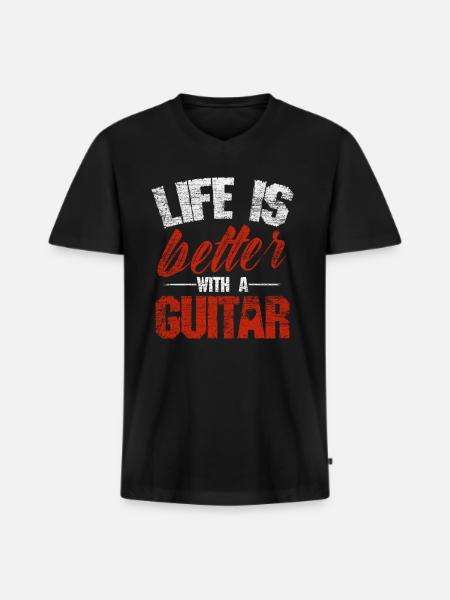 guitare - T-shirt encolure en V Premium bio Homme - noir