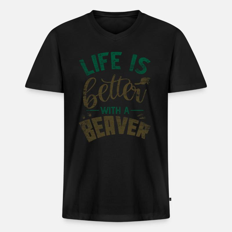 Biber - Männer Premium Bio T-Shirt mit V-Ausschnitt - Schwarz