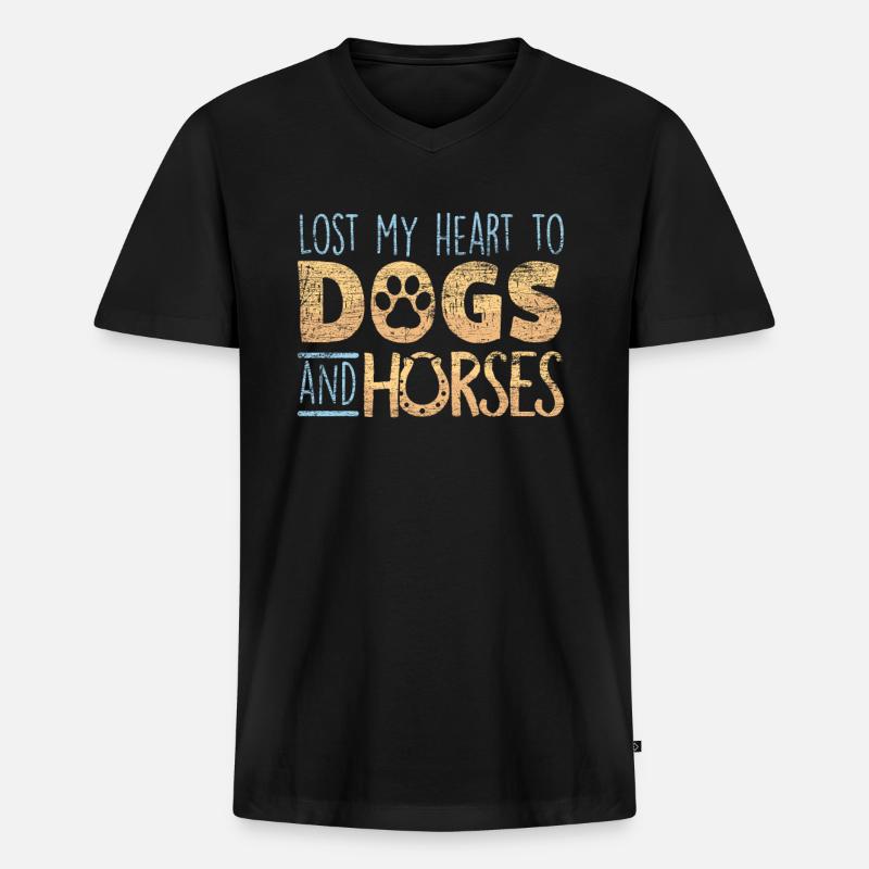 Pferde und Hunde - Männer Premium Bio T-Shirt mit V-Ausschnitt - Schwarz