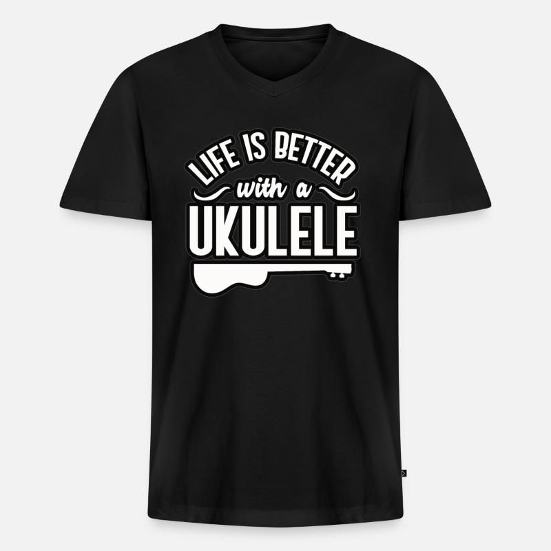 Ukulele - Männer Premium Bio T-Shirt mit V-Ausschnitt - Schwarz