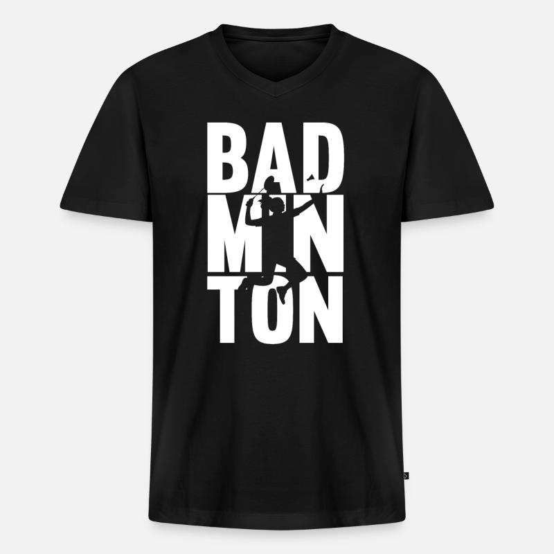 Badminton - Männer Premium Bio T-Shirt mit V-Ausschnitt - Schwarz