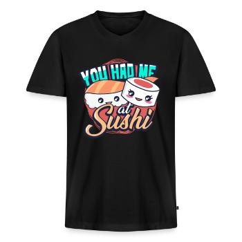 Sushi - Männer Premium Bio T-Shirt mit V-Ausschnitt - Schwarz - Vorne - Nico (187cm)