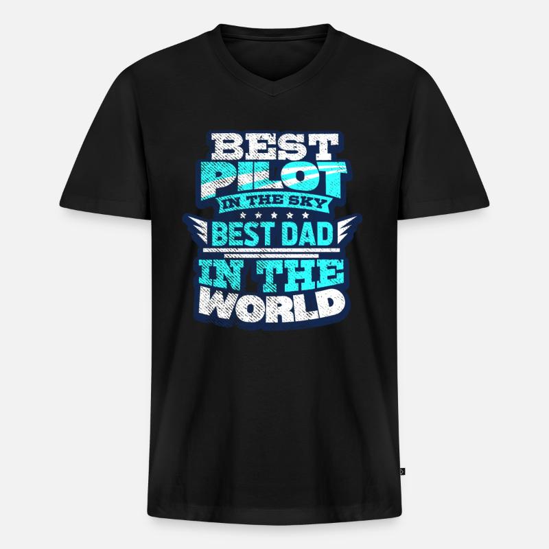 Pilot Papa - Männer Premium Bio T-Shirt mit V-Ausschnitt - Schwarz