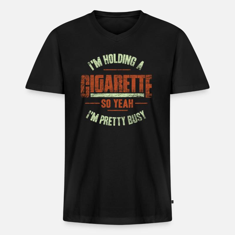 Zigarette Rauchen Raucher - Männer Premium Bio T-Shirt mit V-Ausschnitt - Schwarz