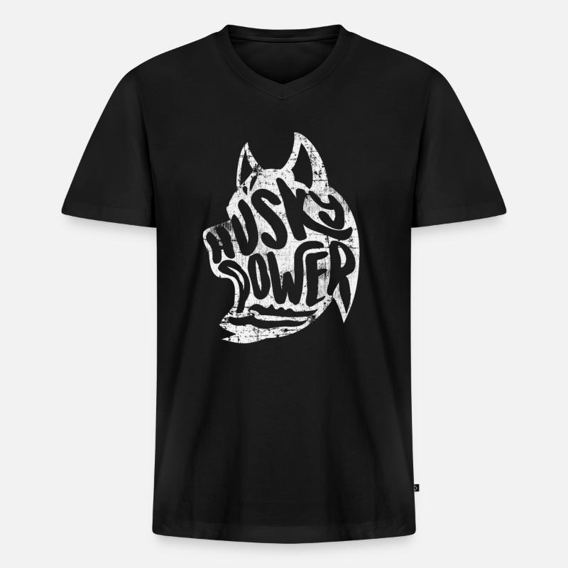 Husky Hund - Männer Premium Bio T-Shirt mit V-Ausschnitt - Schwarz
