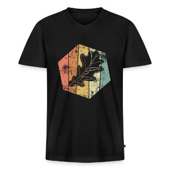Eiche Blatt vintage - Männer Premium Bio T-Shirt mit V-Ausschnitt - Schwarz - Vorne - Nico (187cm)