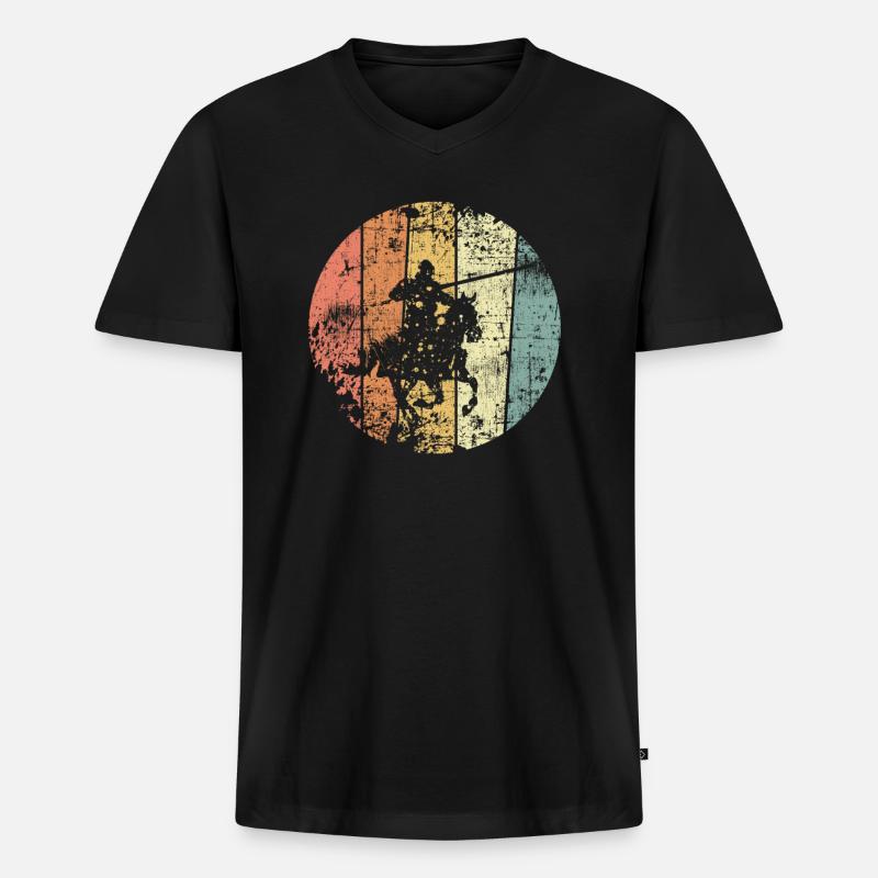 Ritter retro Mittelalter Reiter - Männer Premium Bio T-Shirt mit V-Ausschnitt - Schwarz
