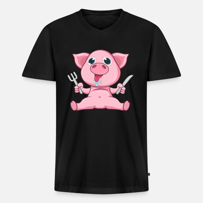 Schwein Essen - Männer Premium Bio T-Shirt mit V-Ausschnitt - Schwarz