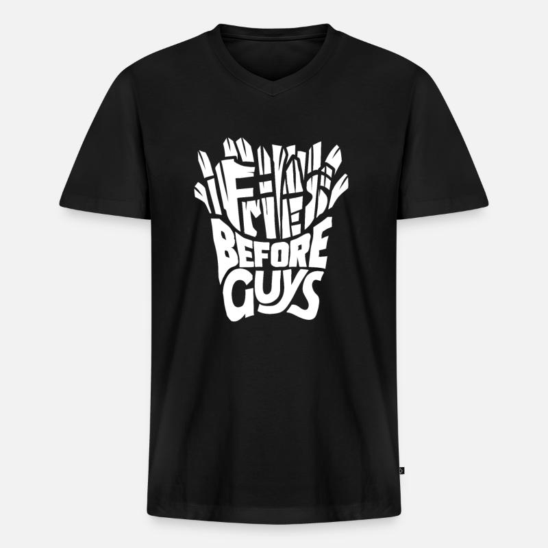 Pommes - Männer Premium Bio T-Shirt mit V-Ausschnitt - Schwarz