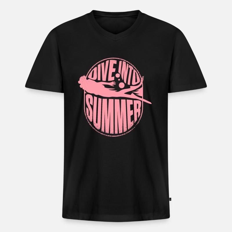 Tauchen rosa Taucher - Männer Premium Bio T-Shirt mit V-Ausschnitt - Schwarz