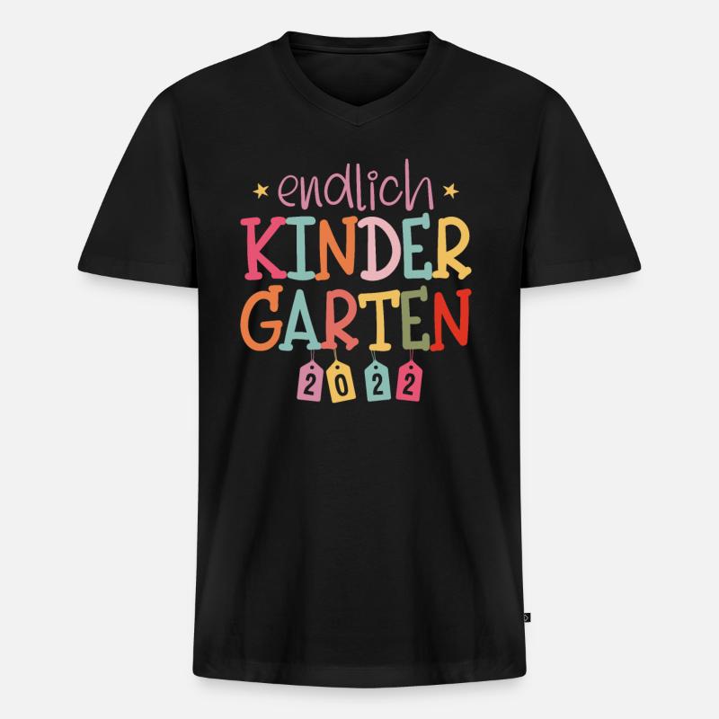 Endlich Kindergarten 2022 Mädchen - Männer Premium Bio T-Shirt mit V-Ausschnitt - Schwarz