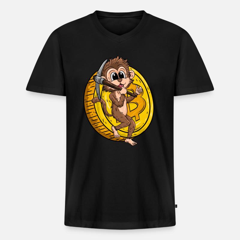 Bitcoin Affe Schimpanse - Männer Premium Bio T-Shirt mit V-Ausschnitt - Schwarz