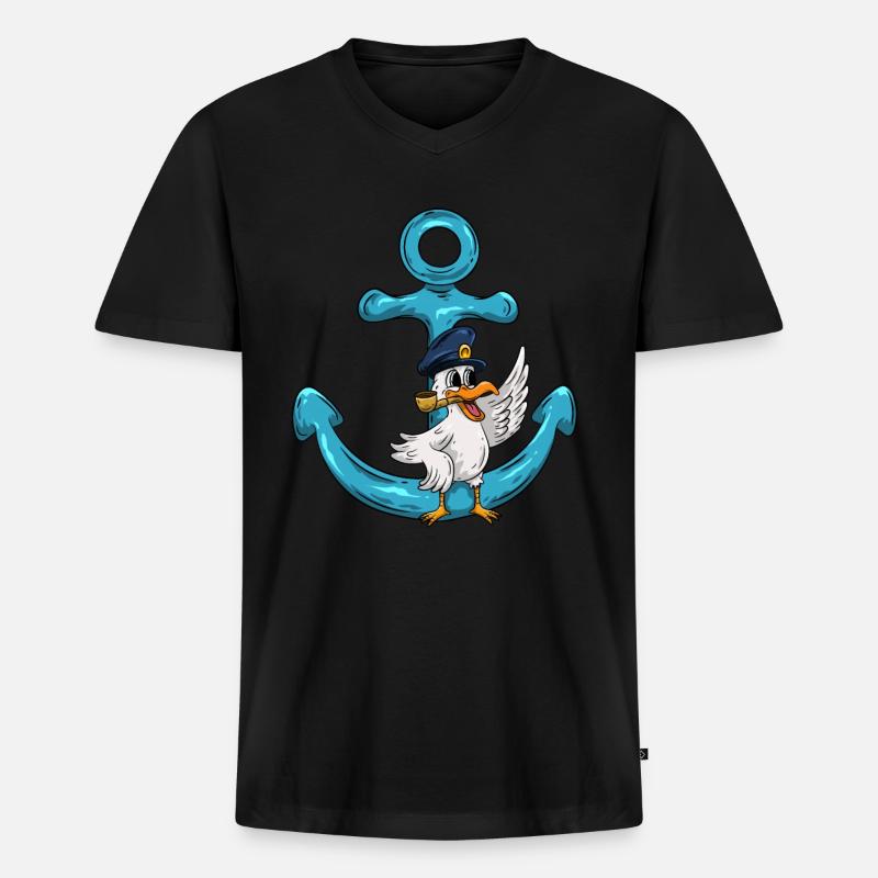 Kapitän Möwe Anker - Männer Premium Bio T-Shirt mit V-Ausschnitt - Schwarz
