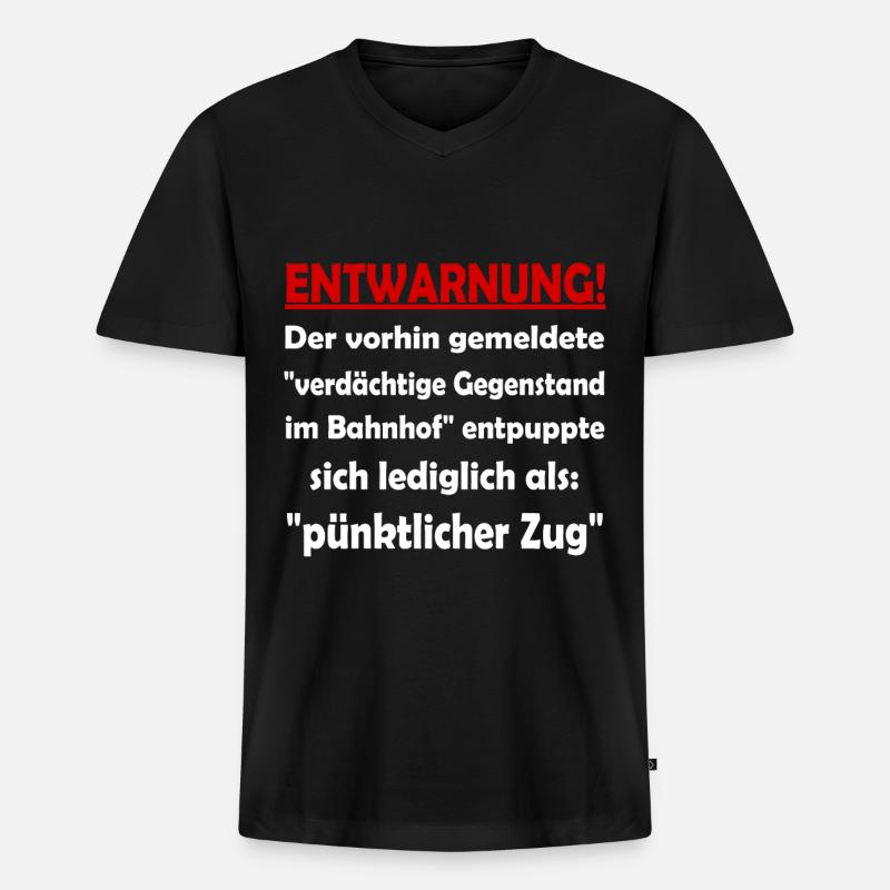 Lustiger Bahnhof Spruch Eisenbahn Zug Zu Spät - Männer Premium Bio T-Shirt mit V-Ausschnitt - Schwarz