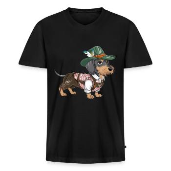 Bayerischer Dackel rot weißes Hemd Tracht Bayern - Männer Premium Bio T-Shirt mit V-Ausschnitt - Schwarz - Vorne - Nico (187cm)