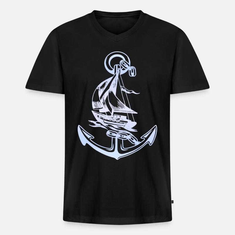 Cooles Anker Segelboot Design - Männer Premium Bio T-Shirt mit V-Ausschnitt - Schwarz