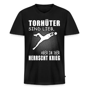 Fussball Torwart Torhüter Sport Sportler Geschenk - Männer Premium Bio T-Shirt mit V-Ausschnitt - Schwarz - Vorne - Nico (187cm)