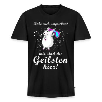 Einhorn die geilsten hier cooler Spruch Geschenk - Männer Premium Bio T-Shirt mit V-Ausschnitt - Schwarz - Vorne - Nico (187cm)