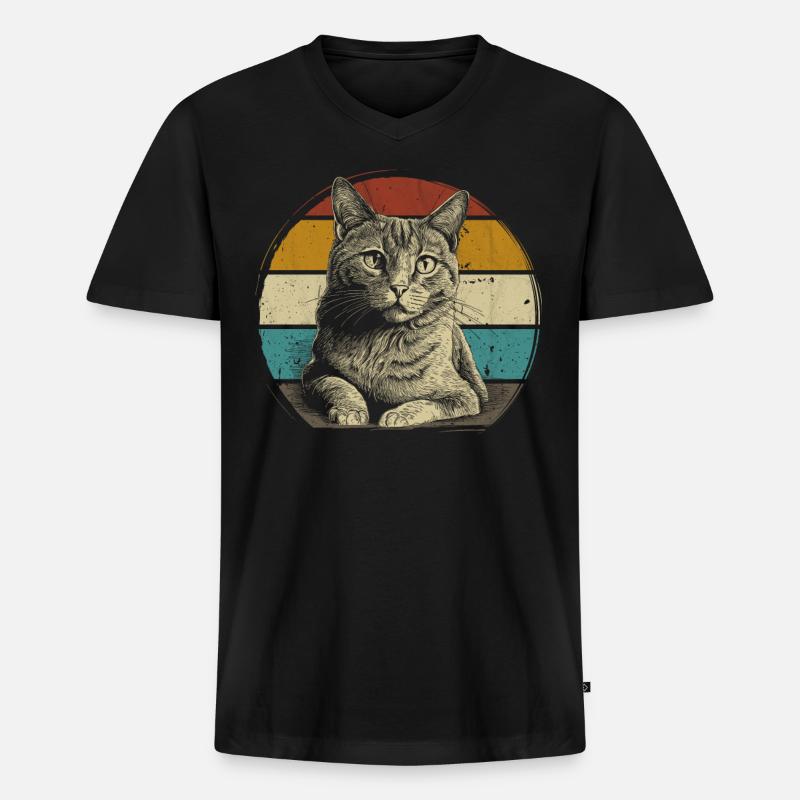 Retro Katze Kätzchen - Männer Premium Bio T-Shirt mit V-Ausschnitt - Schwarz