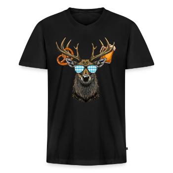 Hirschkopf Sonnenbrille Bayern Volksfest Lausbua - Männer Premium Bio T-Shirt mit V-Ausschnitt - Schwarz - Vorne - Nico (187cm)