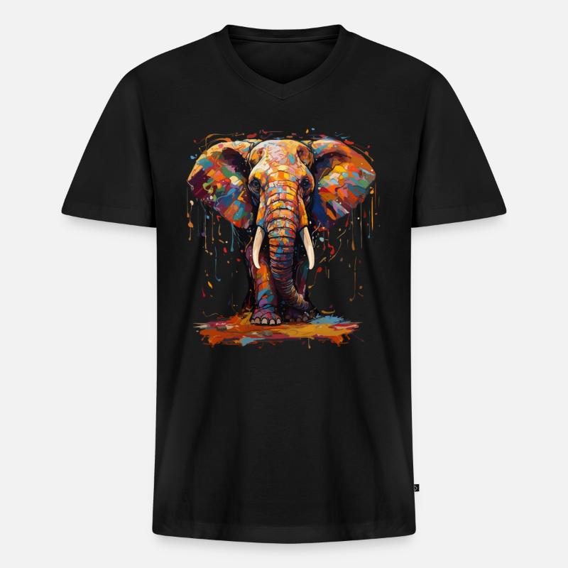 Elephant farbenfroh - Männer Premium Bio T-Shirt mit V-Ausschnitt - Schwarz