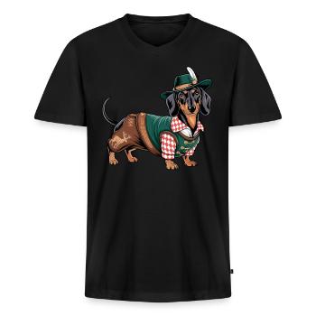 Bayerischer Dackel rot weißes Hemd Tracht Bayern - Männer Premium Bio T-Shirt mit V-Ausschnitt - Schwarz - Vorne - Nico (187cm)