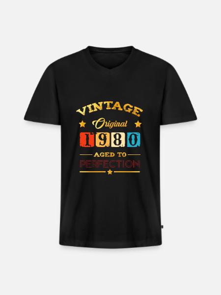 Millésime 1980, 40e anniversaire - T-shirt encolure en V Premium bio Homme - noir