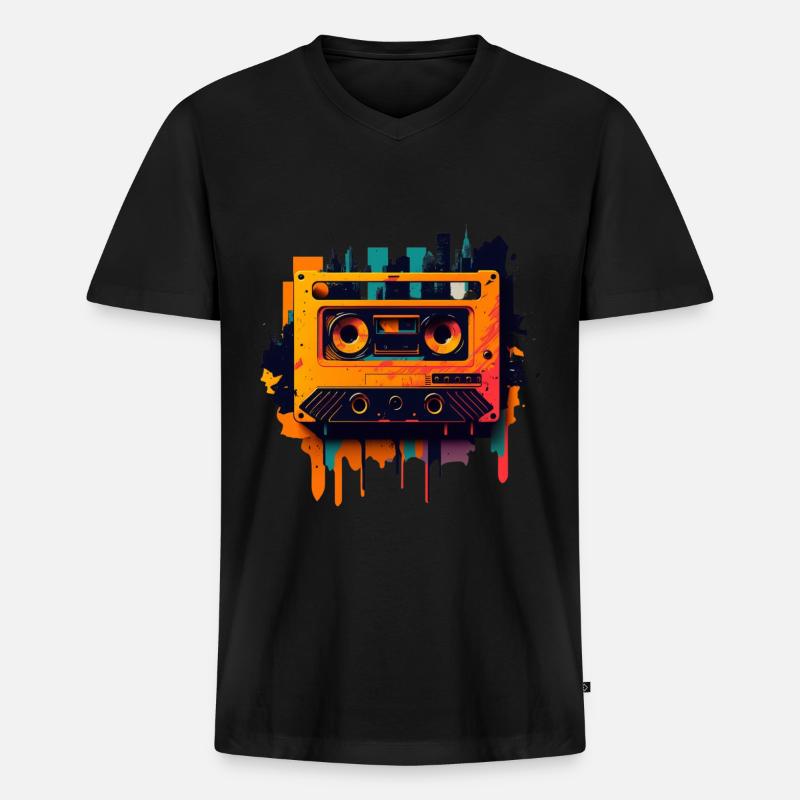 Retro Mixtape - Männer Premium Bio T-Shirt mit V-Ausschnitt - Schwarz