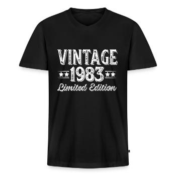 Vintage born in 1983 40 Years Happy Birthday - Männer Premium Bio T-Shirt mit V-Ausschnitt - Schwarz - Vorne - Nico (187cm)
