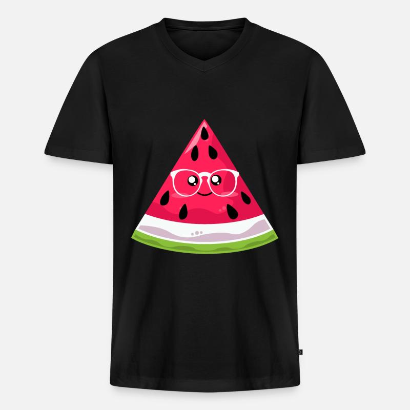 Wassermelone - Männer Premium Bio T-Shirt mit V-Ausschnitt - Schwarz
