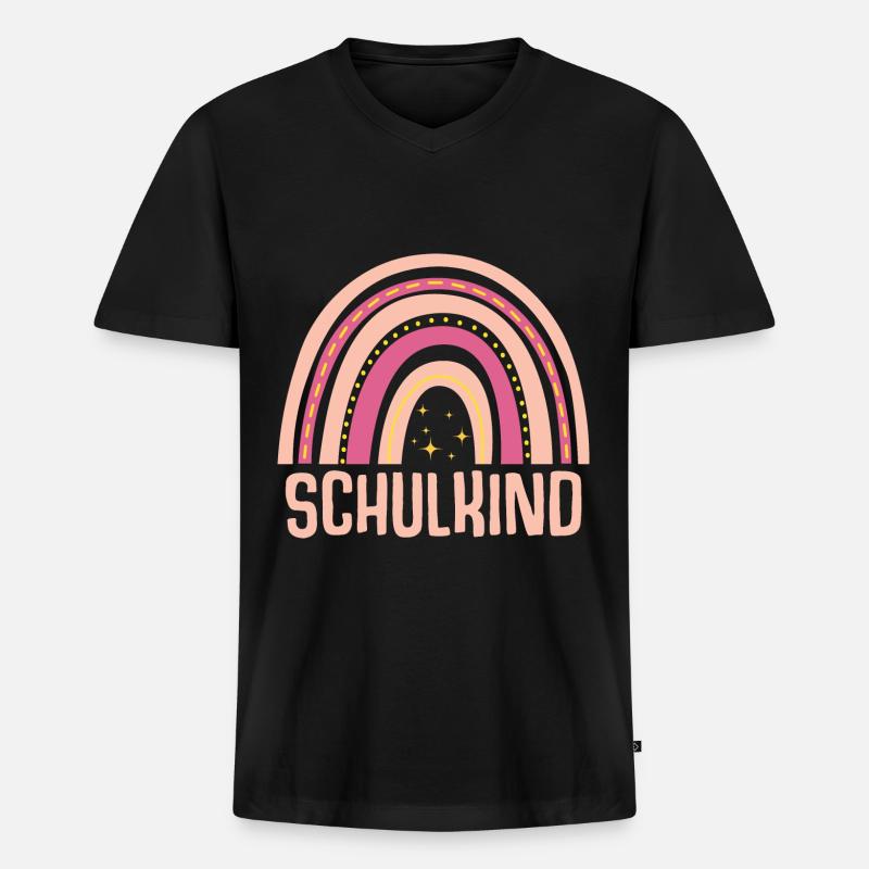 Regenbogen Schulkind Schulanfang Mädchen - Männer Premium Bio T-Shirt mit V-Ausschnitt - Schwarz