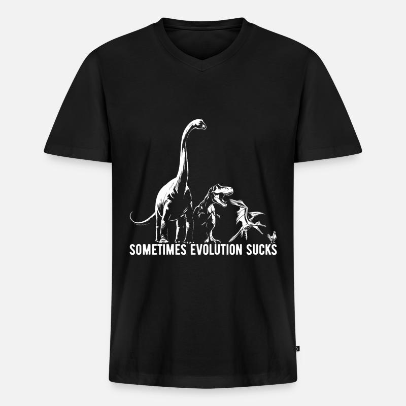 Sometimes Evolution sucks - Dinosaurier - Huhn - Männer Premium Bio T-Shirt mit V-Ausschnitt - Schwarz
