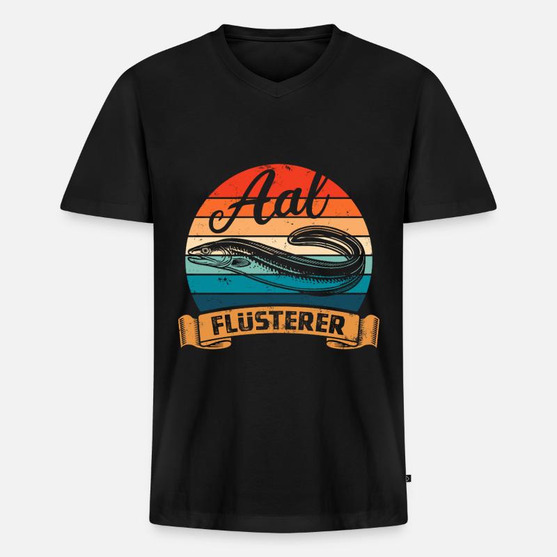 Aal Flüsterer - Fisch - Angler Geschenk - Männer Premium Bio T-Shirt mit V-Ausschnitt - Schwarz