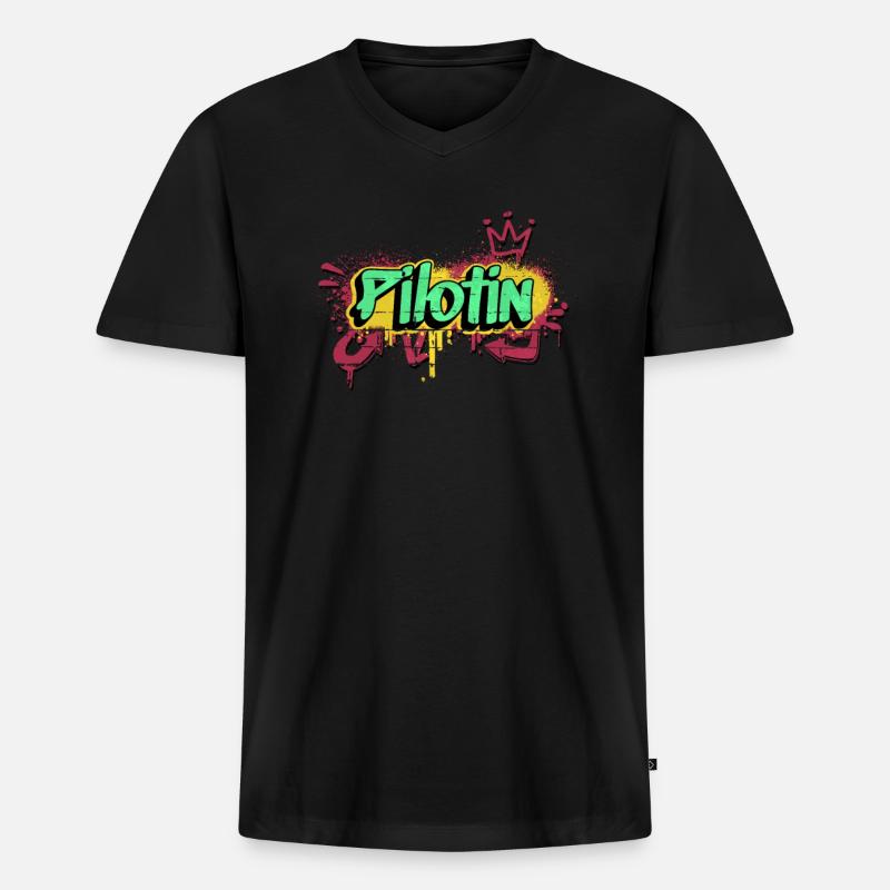 Flugzeug Graffiti-Art Pilotin - Männer Premium Bio T-Shirt mit V-Ausschnitt - Schwarz