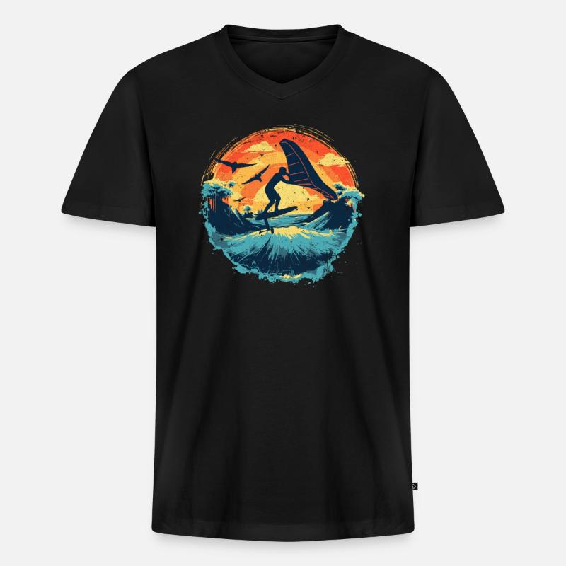 Wingfoil-Surfer Wingfoiling-Board Hydrofoil - Männer Premium Bio T-Shirt mit V-Ausschnitt - Schwarz
