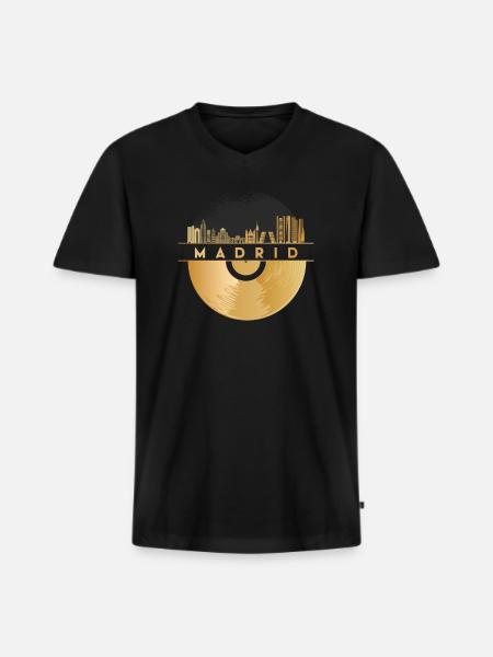 Disque vinyle - Skyline-Espagne-Madrid - T-shirt encolure en V Premium bio Homme - noir