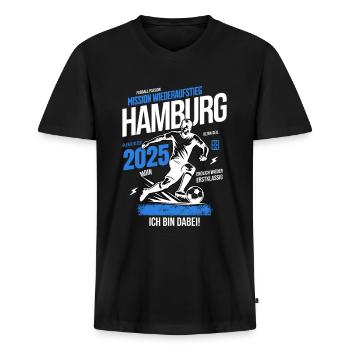 Hamburg Mission Aufstieg 2025 - Männer Premium Bio T-Shirt mit V-Ausschnitt - Schwarz - Vorne - Nico (187cm)