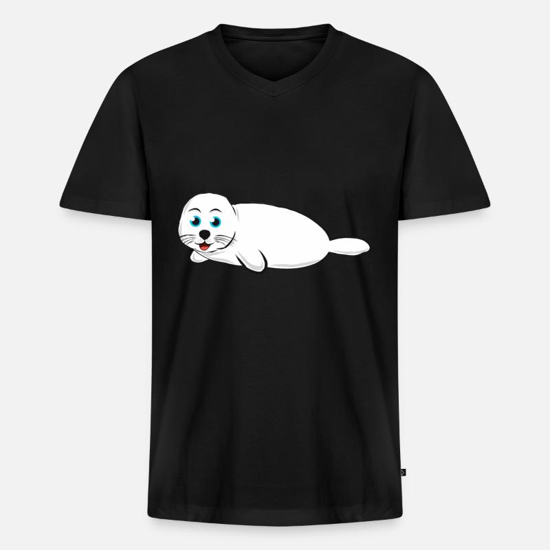 Robbe - Weiß - Männer Premium Bio T-Shirt mit V-Ausschnitt - Schwarz