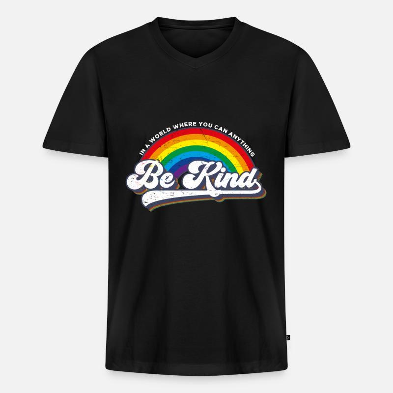 Be Kind LGBT Regenbogen - Männer Premium Bio T-Shirt mit V-Ausschnitt - Schwarz