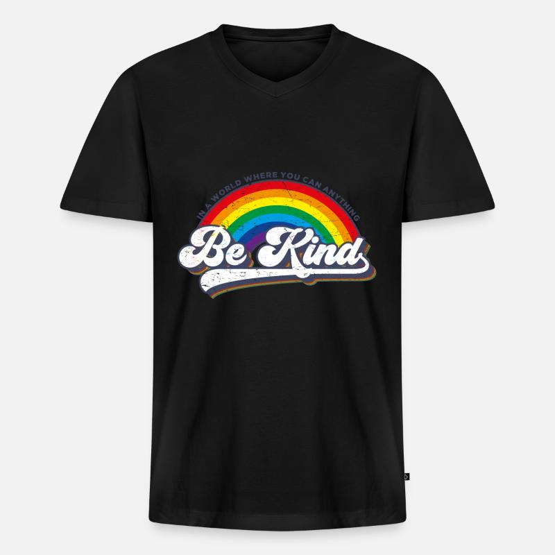 Be Kind LGBT Regenbogen - Männer Premium Bio T-Shirt mit V-Ausschnitt - Schwarz