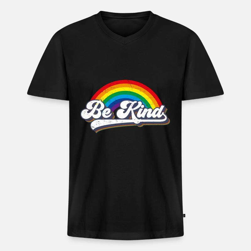 Be Kind LGBT Regenbogen - Männer Premium Bio T-Shirt mit V-Ausschnitt - Schwarz