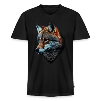 Wolf und Fuchs gemischt, Kunst Kopf Tier Geschenk - Männer Premium Bio T-Shirt mit V-Ausschnitt - Schwarz - Vorne - Nico (187cm)