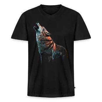 Wolf heulen Tiermotiv Zoo Geschenk Tier Wildtier - Männer Premium Bio T-Shirt mit V-Ausschnitt - Schwarz - Vorne - Nico (187cm)
